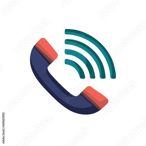 Telephone Handset with Signal Waves Communication Vector Illustration Icon Phone Communication Call Online Connection Contact