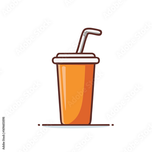 Orange drink with straw, cartoon illustration for refreshment and summer vibes