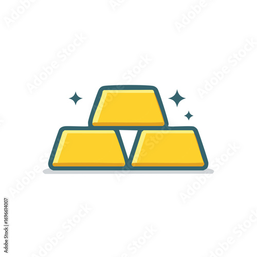 Stacked Shiny Gold Ingots Icon Illustration, Wealth & Fortune Concept