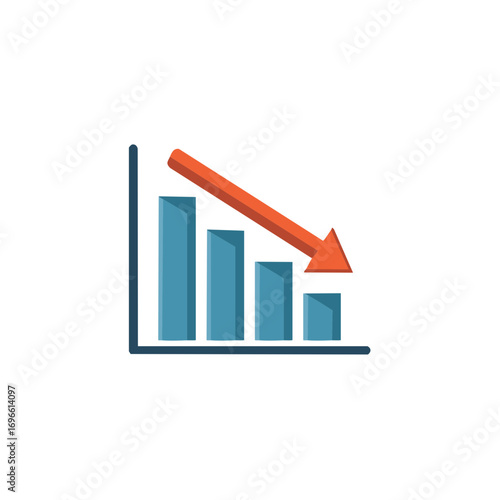 Downward bar chart with red arrow indicating economic downturn or business failure illustration