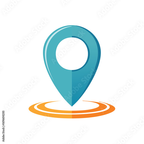 Blue teal location pin marker with orange target circles representing GPS navigation or destination