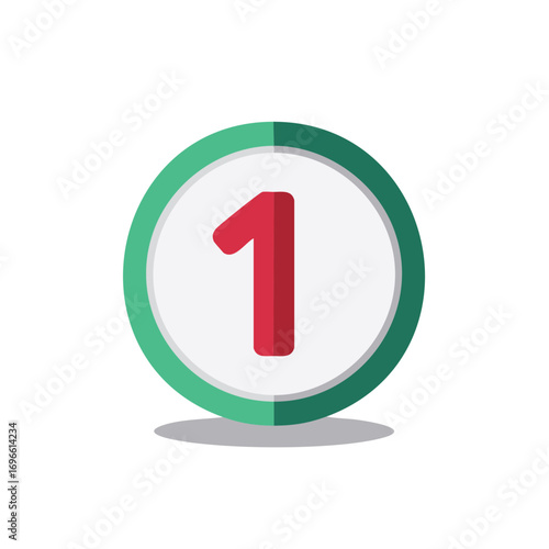 Red number one inside green and white circle icon with flat design style