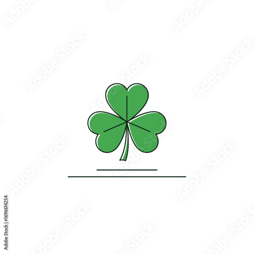 A simple green clover icon on a white background with a single line below symbolizing growth and luck in nature