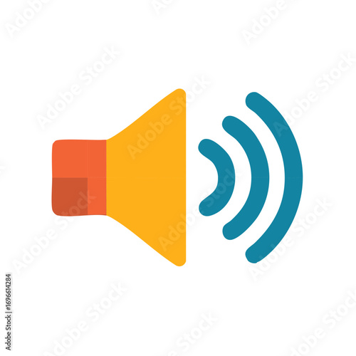 Abstract graphic representation of a speaker icon emitting sound waves in a stylized manner