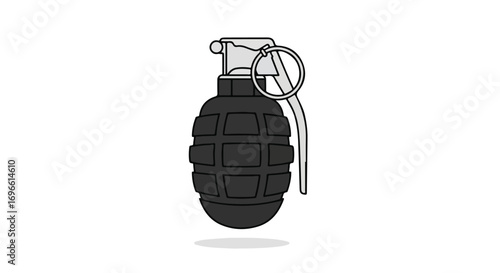 Minimalist Line Art Illustration of a Classic Handheld Grenade with a Detached Pin and Circular Ring