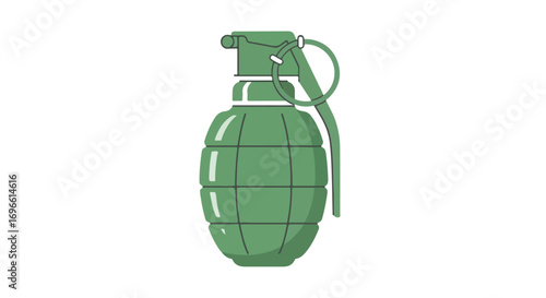 Simple digital illustration of a classic green hand grenade with detailed design and traditional pin and lever mechanism for safety