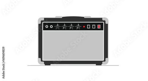 Minimalistic Illustration of a Classic Guitar Amplifier Showcasing Retro Design and Simple Control Panel for Music Enthusiasts