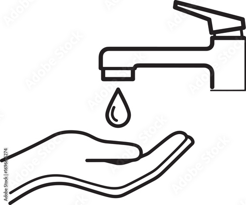 Hand under faucet dripping water concept of hygiene sanitation and conservation