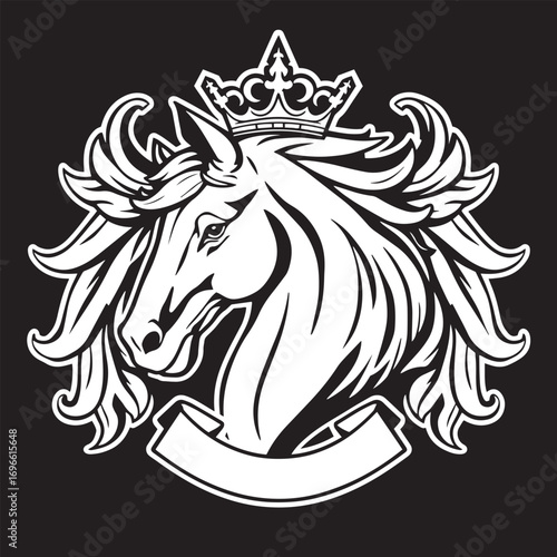 Royal horse crest vector design concept black and white illustration.