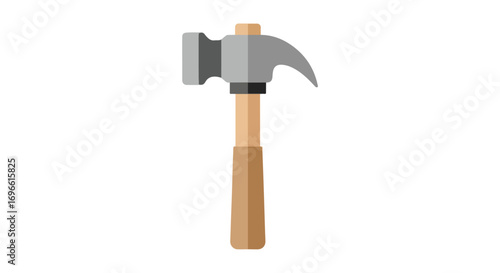 Illustration of a classic wooden-handled hammer depicted in a minimalistic digital illustration style with a focus on simple shapes and neutral