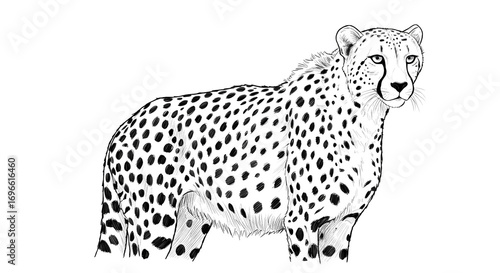 Majestic Cheetah Elegant Black and White Illustration for Design Projects isolated on transparent background