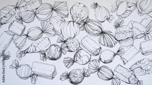 Wallpaper Mural Hand-Drawn Sketch of Various Candy Types on White Background Torontodigital.ca