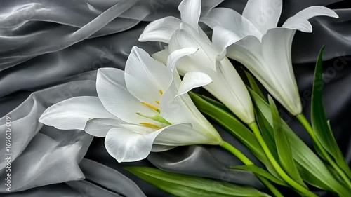 Elegant White Lilies with Silken Drapery: A Study in Floral Beauty and Serenity