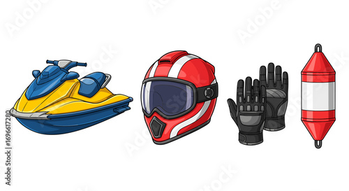 Watersport Adventure Gear Still Life with Jet Ski and Accessories