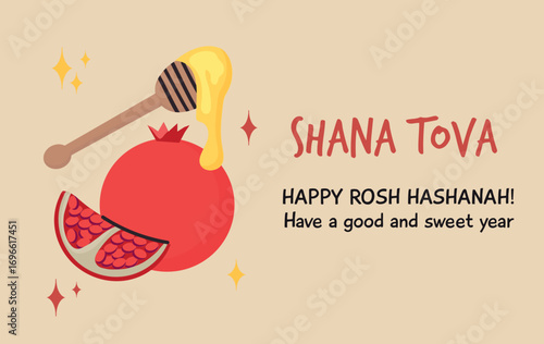 Rosh Hashanah with pomegranate and honey card banner invitation poster