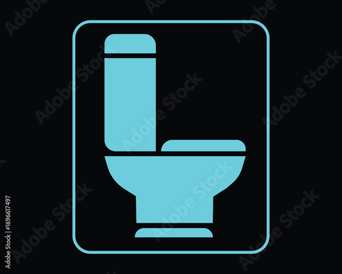 Light blue toilet icon with rounded corners on black background bathroom restroom