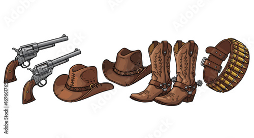 Iconic Western Accessories Illustration on a Clean White Background