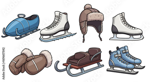 Charming winter sports accessories: cartoon illustration ready for snowy adventures