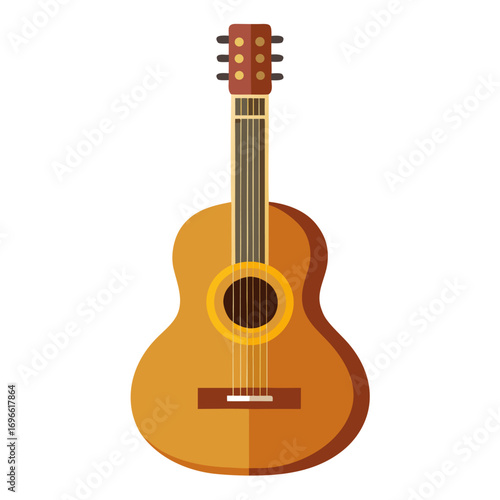 Flat design vector illustration of an acoustic guitar on a white background