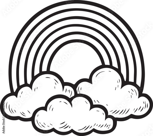 Rainbows & Clouds Illustration: A hand-drawn illustration of a rainbow arching gracefully above fluffy, cartoonish clouds, representing joy and optimism.