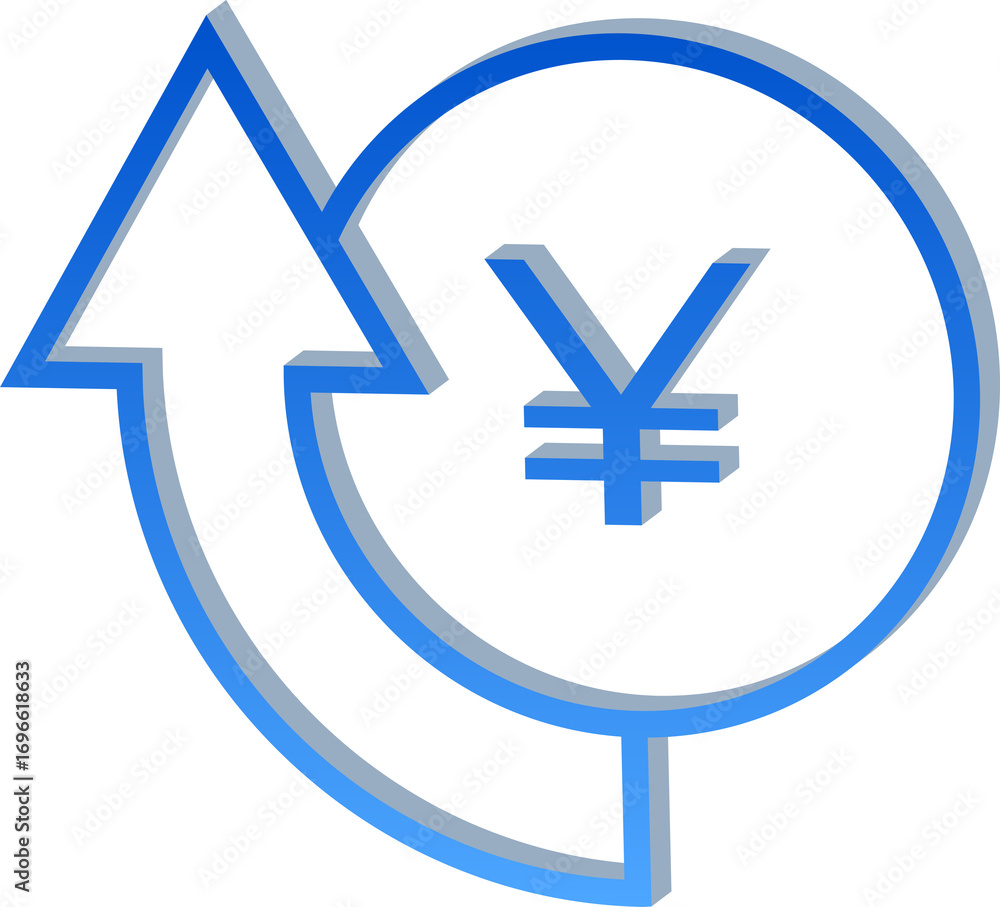 Fototapeta premium Yen Currency Icon with Upward Arrow Isolated on Transparent Background