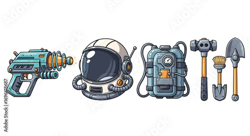 Fun Cartoonish Space Exploration Gear Set for Adventures in the Stars