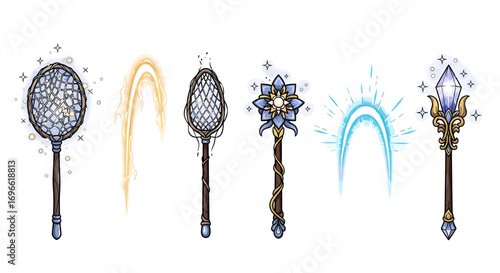 Magical Staff Collection: Fantasy and Enchantment Illustrated Against White