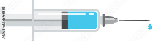 Syringe with blue liquid and falling drop
