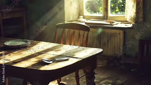 Sunlit Abandon: A Still Life of Decay and Resurgence in an Old Dining Room