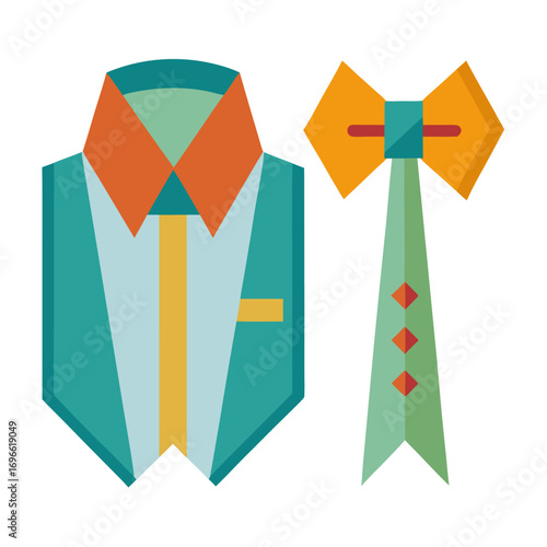 Flat design vector illustration of a tie and bowtie