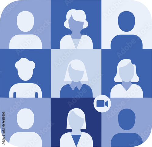 Video Conference Grid with Diverse People Icons