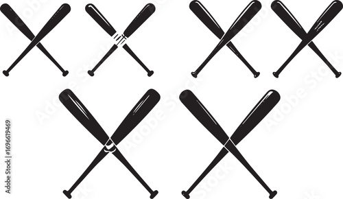 Crossed baseball bats silhouette for sports and games