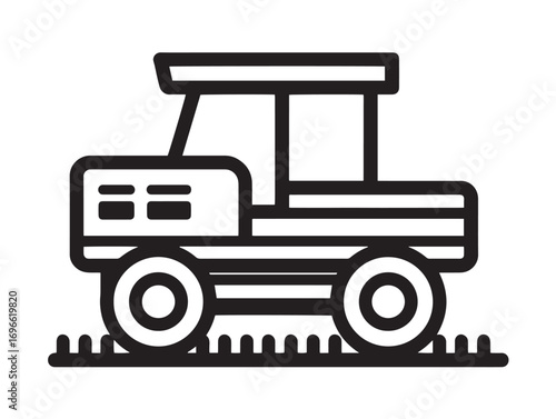 Efficient Crop Harvesting Windrower Icon in Sleek Minimal Vector Illustration Style