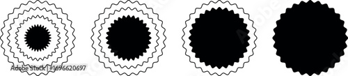 Black Vector Sticker Pack – Zigzag Edge Starburst Price Tags and Blank Badges Perfect for Discounts, Sales, and Advertising and Vector