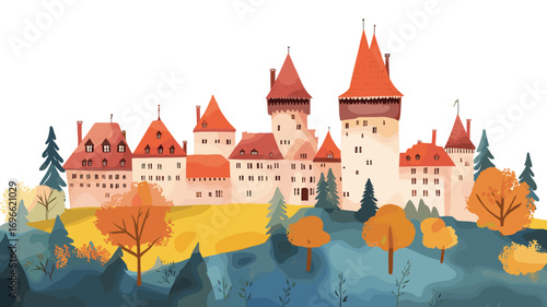 Bran Castle. Bran Castle watercolor vector illustration