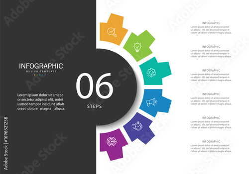 Business visualization infographic circle design template with 6 options, steps or processes. Business presentation.