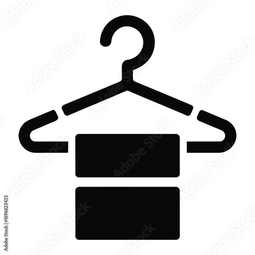Simple black icon of a clothes hanger with a towel