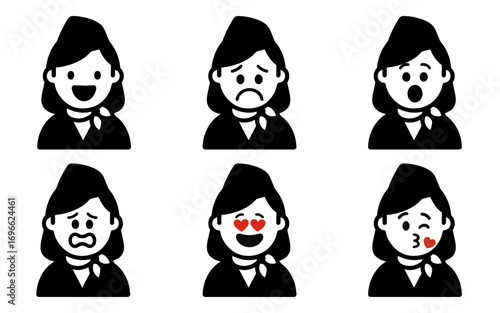 set character stewardess with emotion vector
Vector set character with emotions joy, sadness, satisfaction, anger, love, kiss