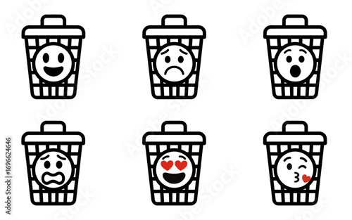 set character trash can with emotion vector
Vector set character with emotions joy, sadness, satisfaction, anger, love, kiss