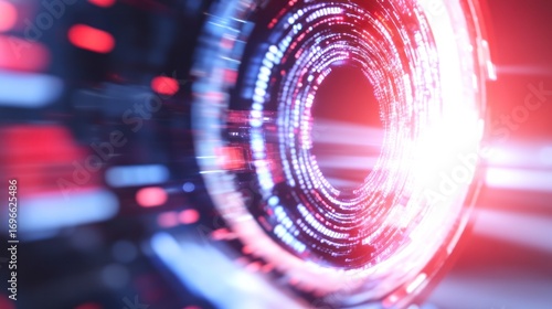 Data Stream of Innovation: A captivating digital rendering showcases the intricate beauty of data visualization, with a focus on luminous rings, and lines of information in an abstract composition