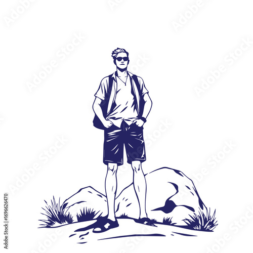 Tall man in summer outfit vector design concept illustration.