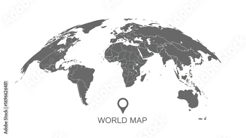 3D World Map Sphere Vector,  Monochrome Silhouette of Globe with Continents and Islands, Global Earth Planet Illustration for Geography, Travel, and Education Design Projects