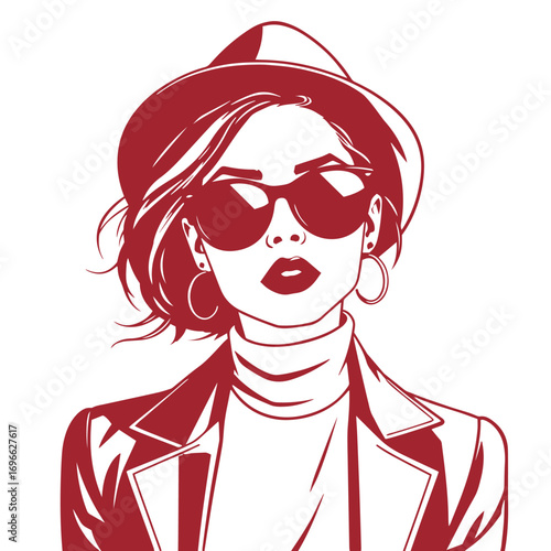 Trendy woman illustration in chic attire vector design illustration.