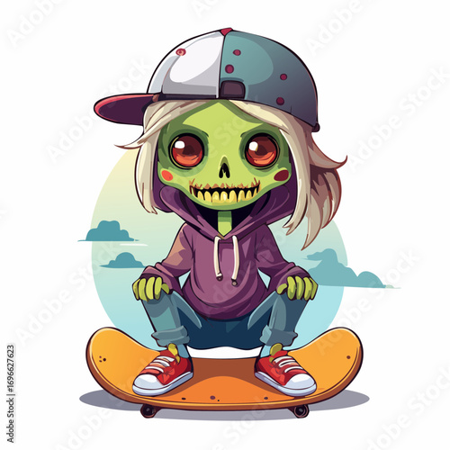 Cartoon zombie riding a skateboard