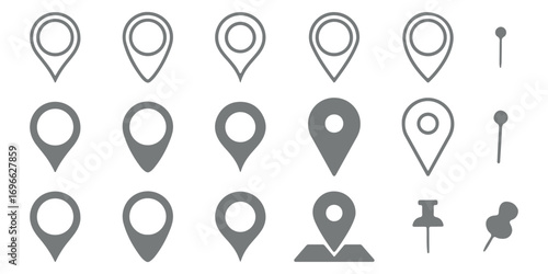 Transparent PNG available
Location map pin icons set. Modern map marker collection. Pinpoint. Location pin icon. Map pin place marker. Map marker pointer icon. GPS location symbol. transparent backgro