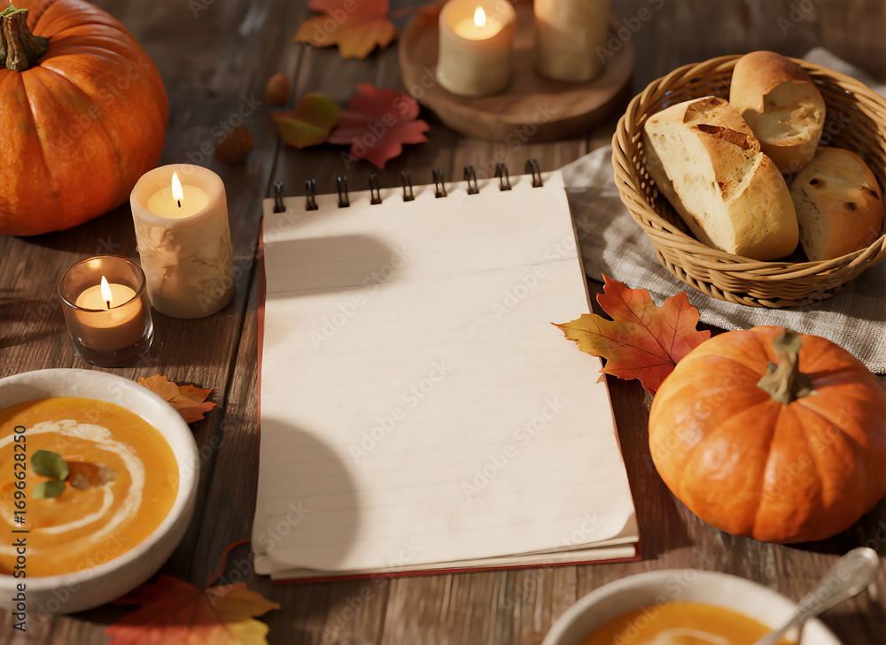 Naklejka premium 가을의 정취가 담긴 노트 배경 Autumn-themed Notebook Background