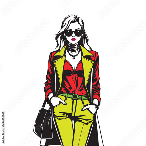 Trendy woman illustration in chic attire vector design illustration.