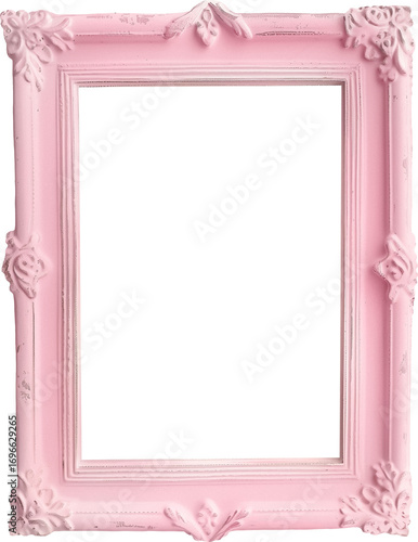 Retro pink picture frame with intricate floral designs