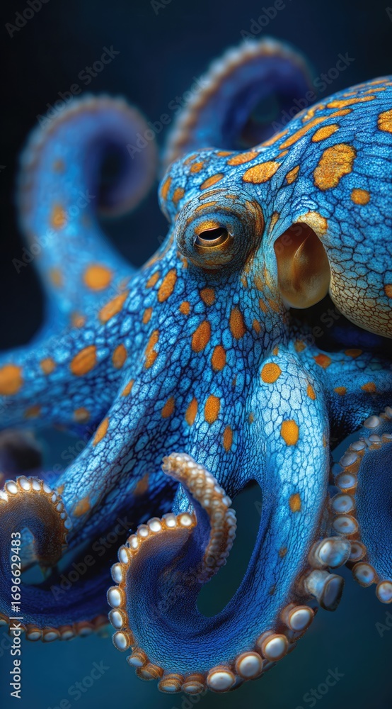 Obraz premium Close-up of a vibrant blue and orange octopus