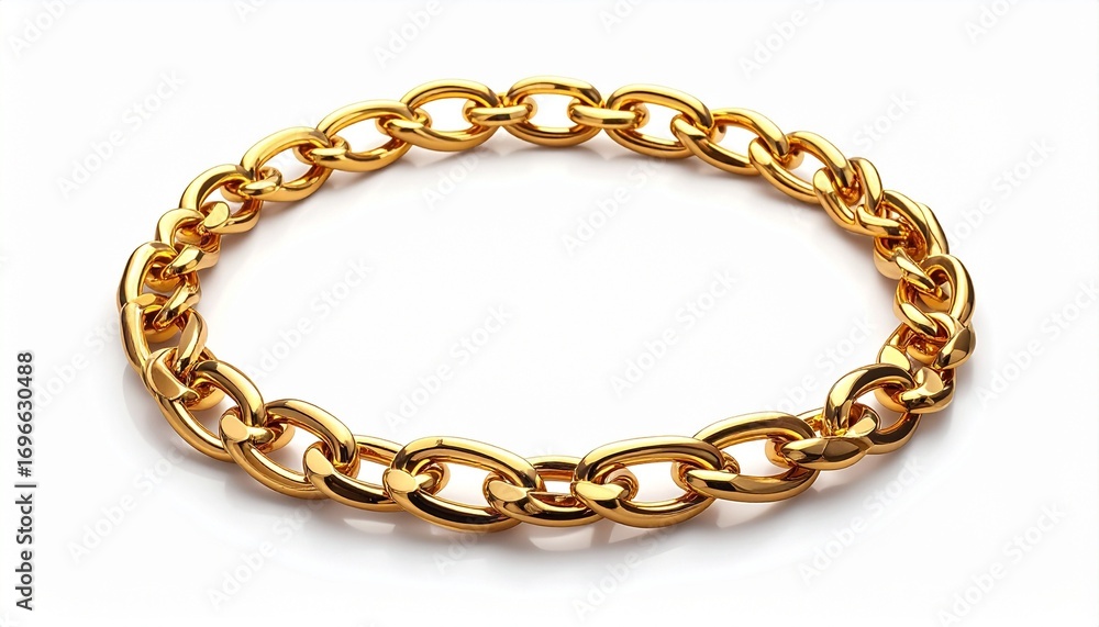 Obraz premium Golden chain bracelet with shiny polished links luxury jewelry fashion accessory isolated on white background 